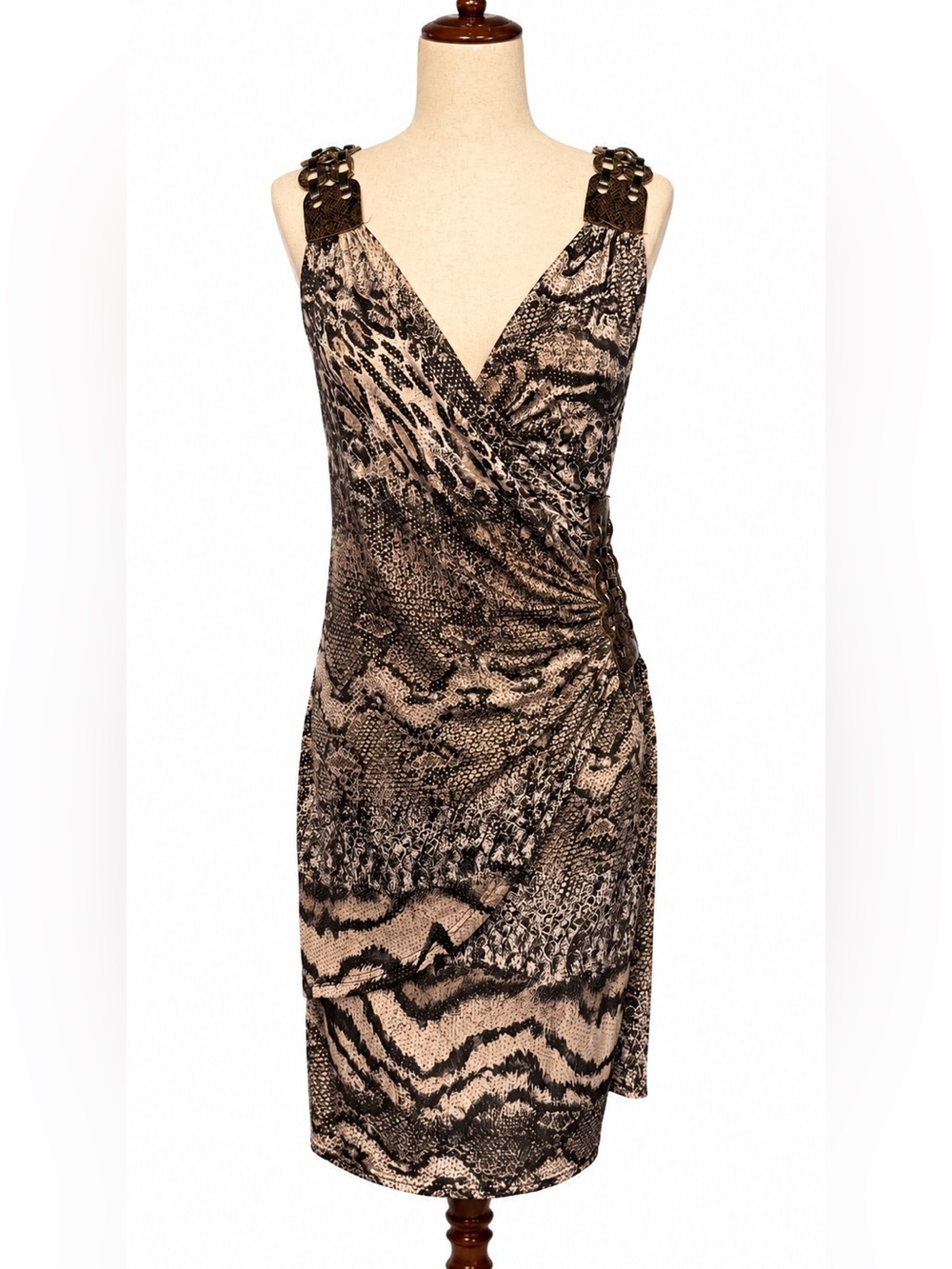 Vintage Pierre Cardin Animal Print - snake skin Faux-Wrap Dress in Brown/Black